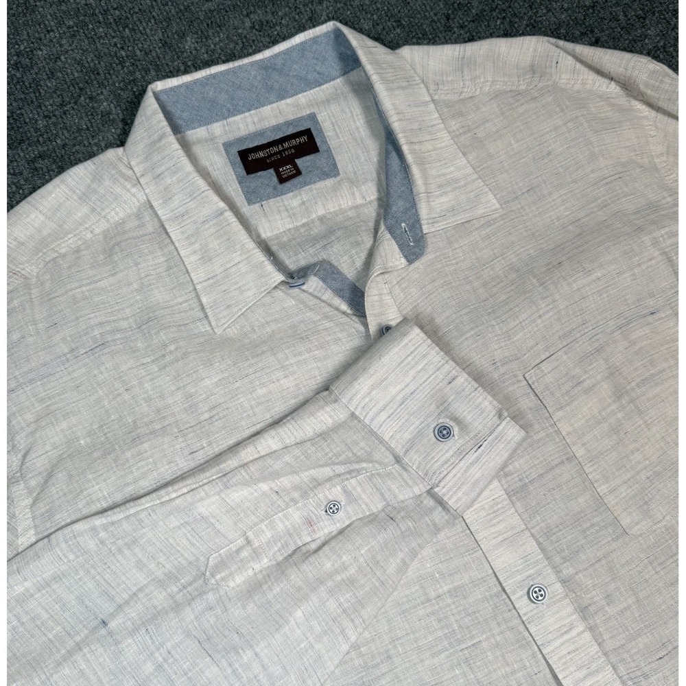 Johnston & Murphy Shirt Mens 3XL White Linen Long Sleeve Button Front Casual
